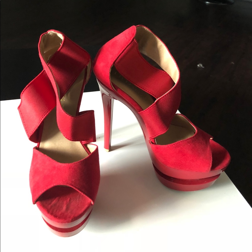 AKIRA red liliana heels